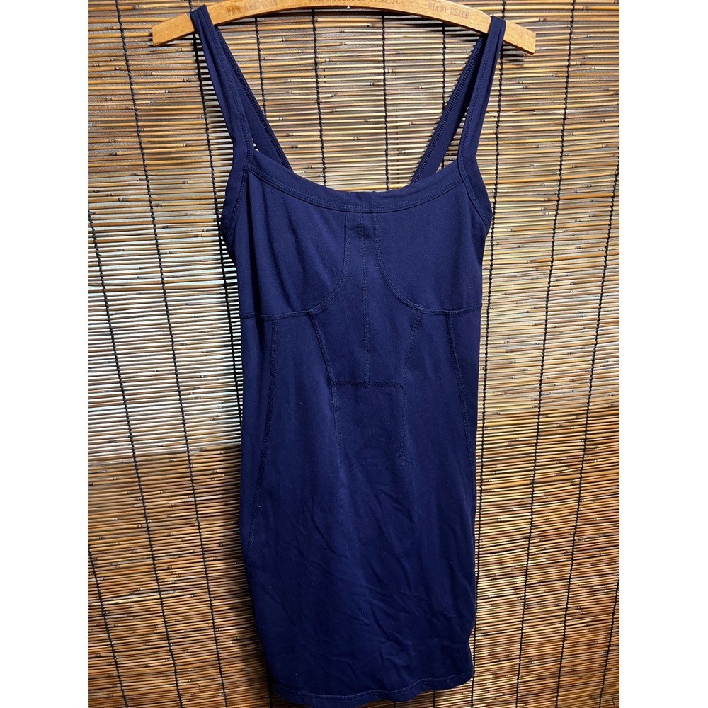 Athleta Size 4P Mini Dress Navy Blue Bodycon Built-in Bra Stretch Performance